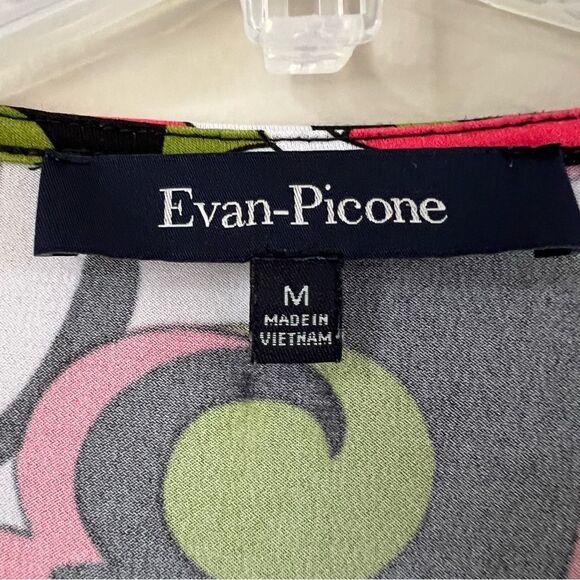 Y2K Evan Picone Multicolor Faux Wrap Retro Short Sleeve Babydoll Blouse SZ M - Picture 3 of 9